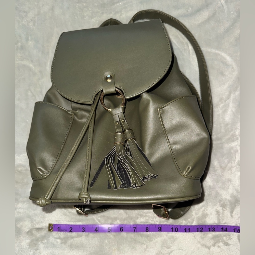 Olive Green Tassel Backpack - Picture 8 of 9